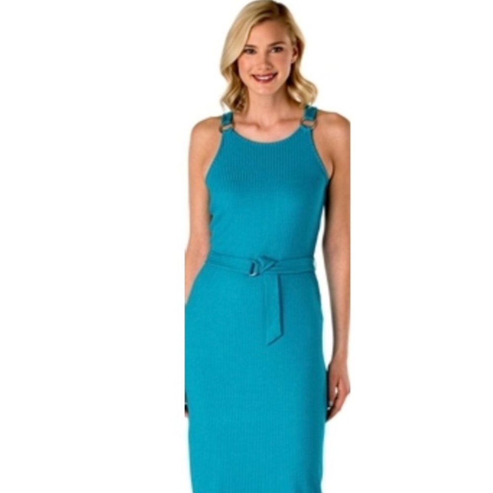 Michael Kors Tile Blue Ribbed Trim Dress L